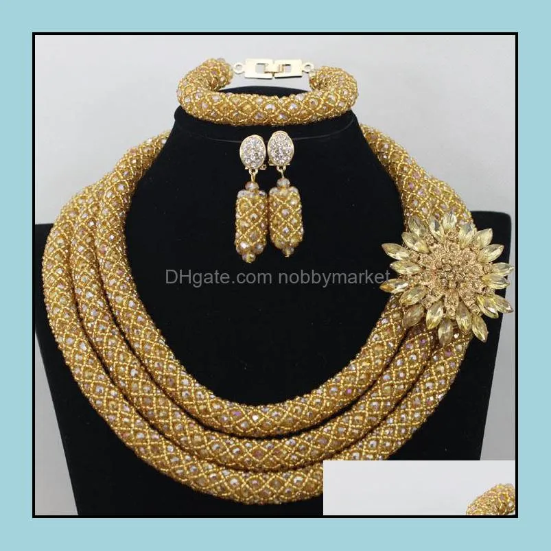 Chunky Gold Crystal Beads Women Necklace Bridal Fashion Jewelry Wedding African Beads Jewelry Set 2017 Free Shipping ABF470 C18122701