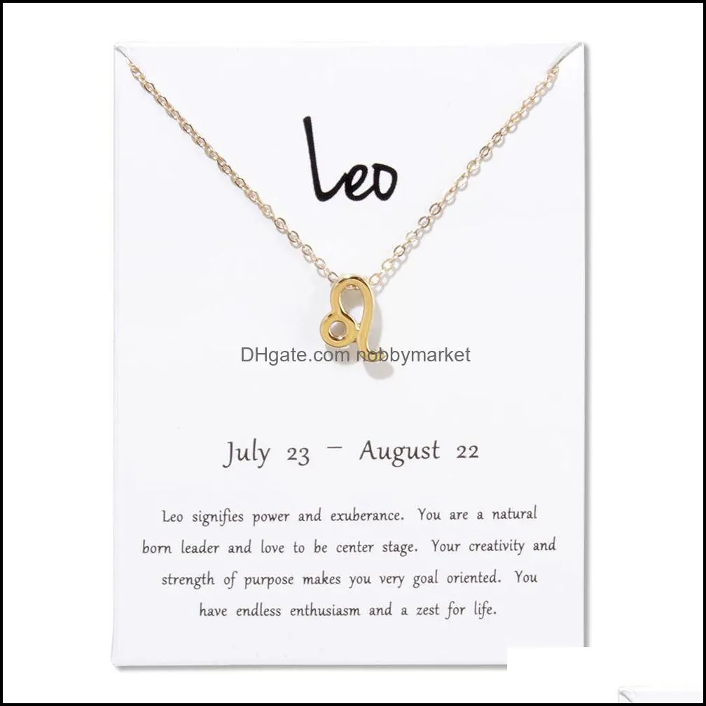 New 12 constellation Necklaces with white Gift card zodiac sign Pendant Gold chains For Men Women Fashion Jewelry Bulk