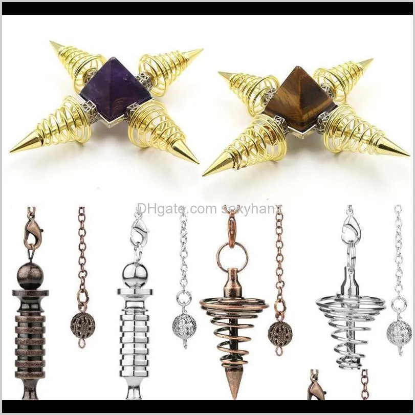Copper Metal Dowsing Pendulum Pyramid Reiki Pendant Charm Chakra Natural Stone Amulet Healing Meditation Pendulums For M qylDVH