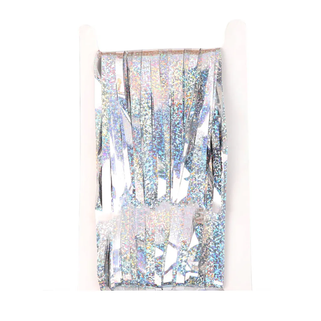 Rideau en aluminium à paillettes multicolores, 1M, décoration de fête, franges de pluie, pompon, arrière-plan de mariage, anniversaire