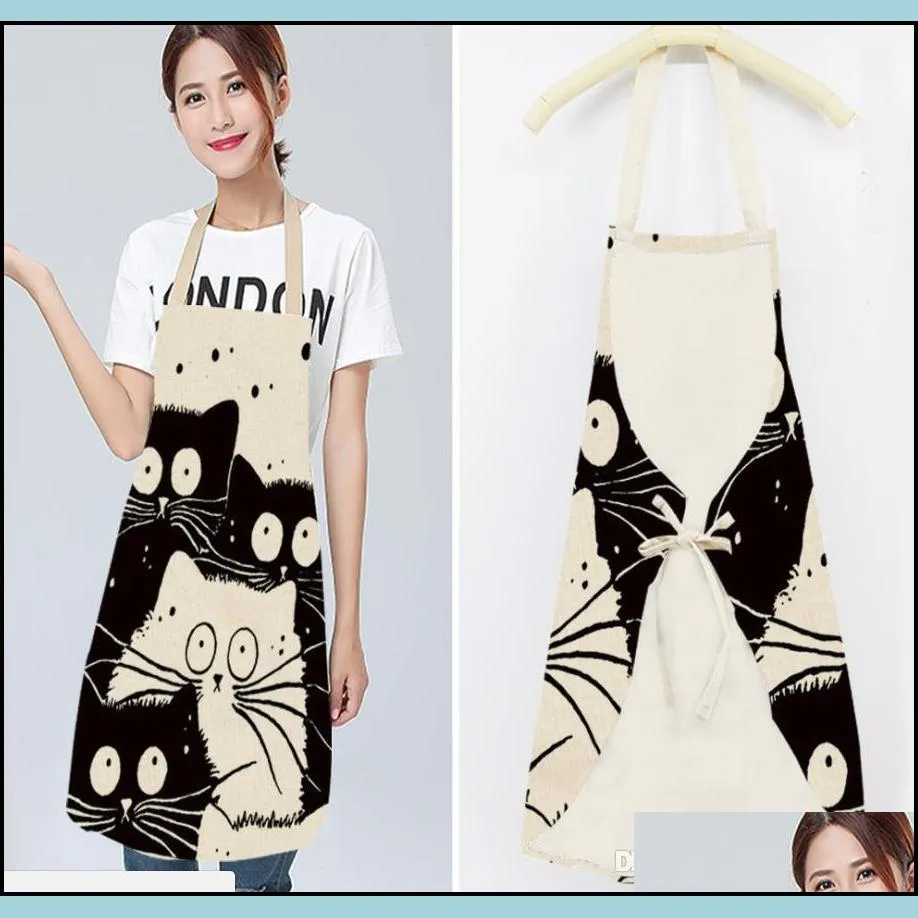 1Pcs Kitchen Apron Funny Dog Bulldog Cat Printed Sleeveless Cotton Linen Aprons for Men Women Home Cleaning Tools 53*65cm