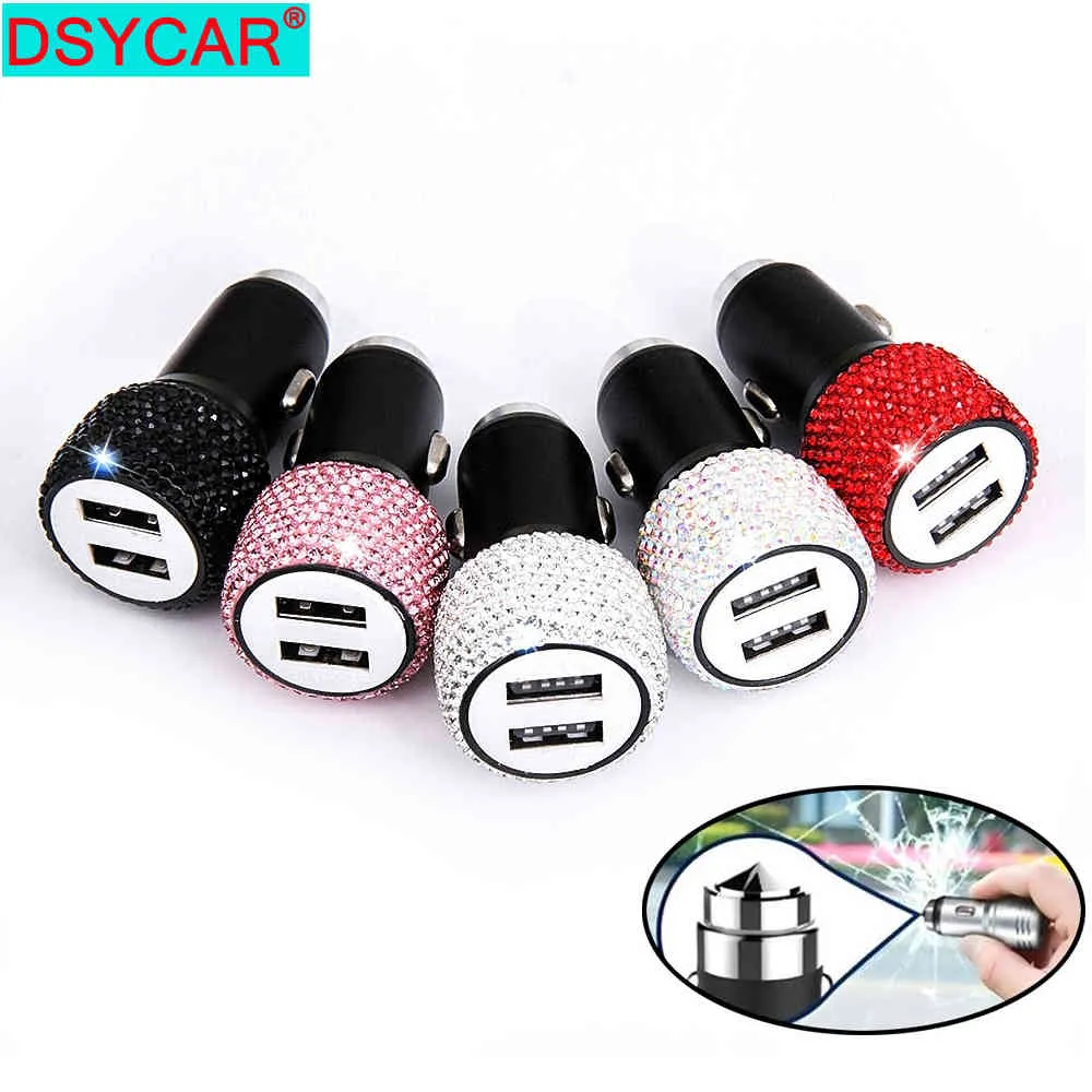 DSYCAR 1Pcs Dual USB Charger Bling Handmade Rhinestones Crystal Decorations for Fast Charging Car Decors New