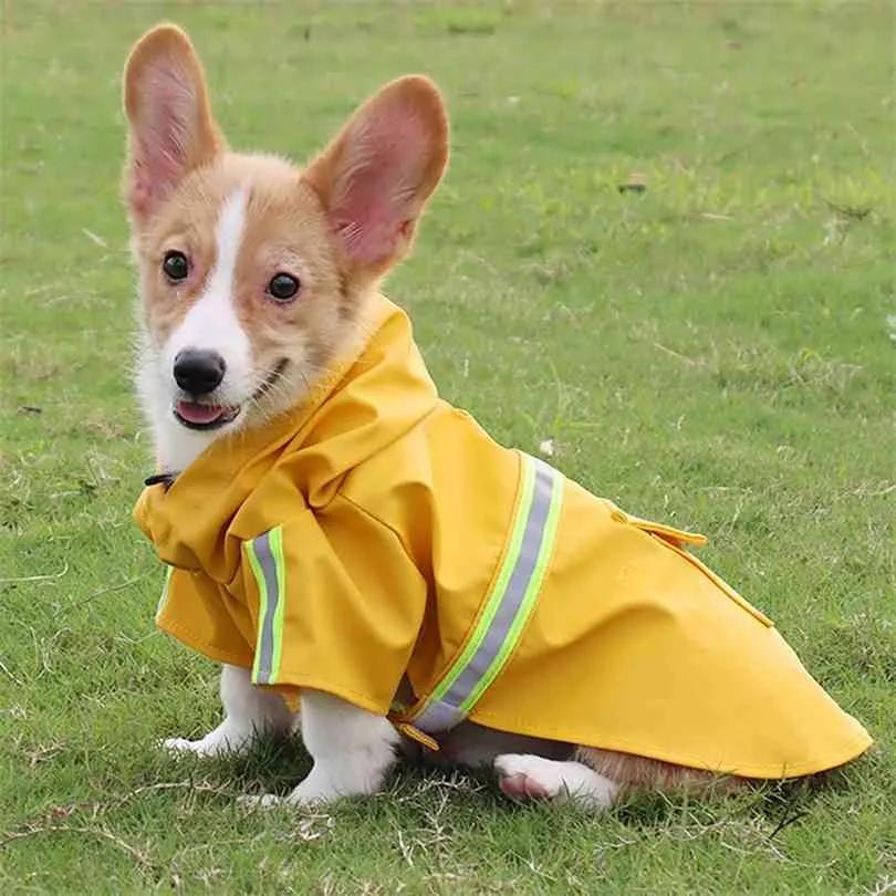 Reflektierende wasserdichte Mäntel für Corgi-Hunde, Overall, Haustierkleidung, Regenmantel, Kapuzenkleidung mit Streifen für kleine Hunde, 210914