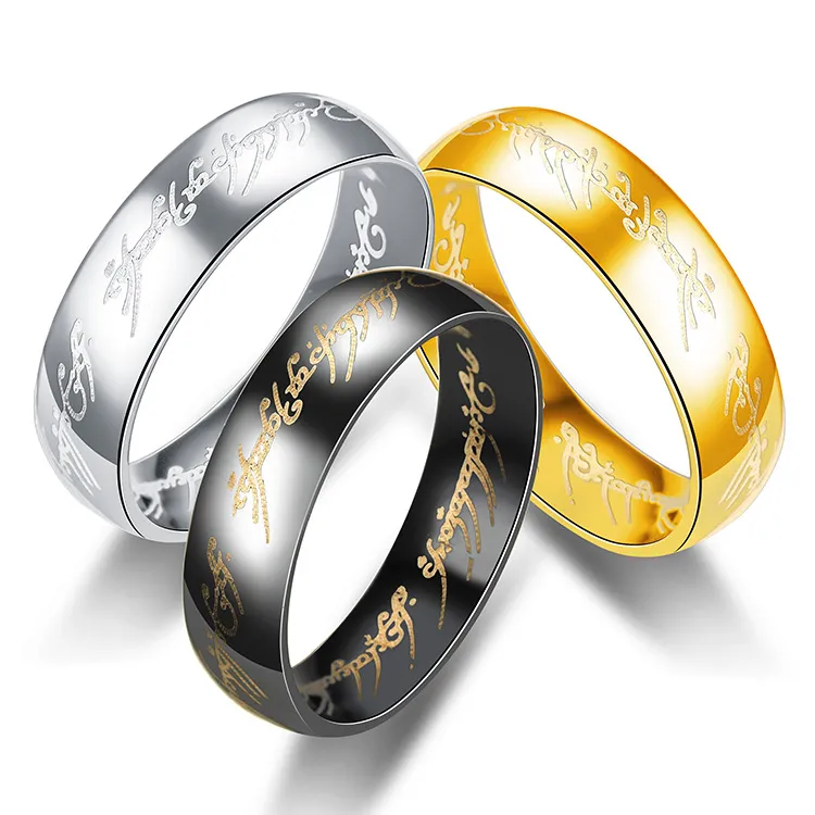 6mm The Lord of the rings magic letter stainless steel ring mix size 6-13#