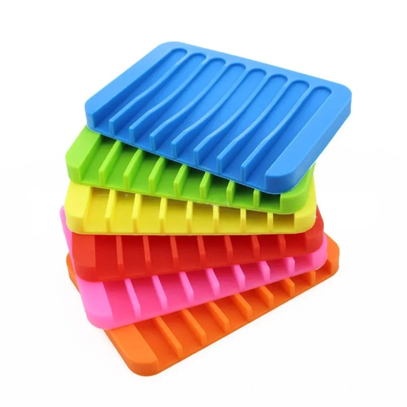 Soap Dish Holder Silicone Anti-slip SoapS Dishes Candy Soft SoapHolder Rack Plate Tray Rectangle Case Container Bathroom Organizer WLL263