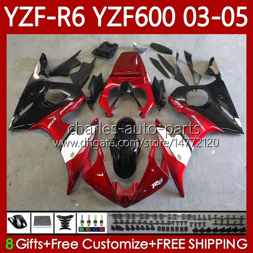 OEM Łwycenia dla Yamaha YZF-R6 YZF R 6 600 CC YZF600 YZFR6 03 04 05 Body 95NO.24 YZF R6 600CC 2003 2004 2005 Cowling YZF-600 03-05 Motocykl Kit Bodywork Metal Red Blk