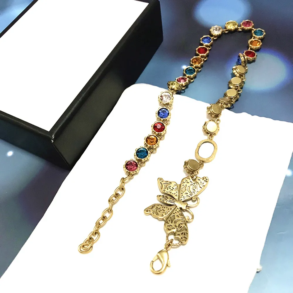 Colorful Butterfly Pendants Necklaces Retro Rhinestone Charm Chain Letter Designer Women Classic Wedding Ornaments Necklace Jewelry