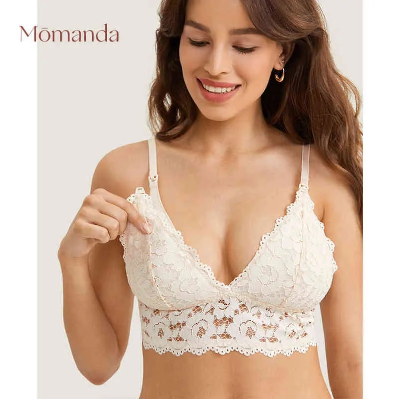 MOMANDA Women's Lace Nursing Bra For Breastfeeding Wire Free Maternity Bralette Lightly Pad 211217