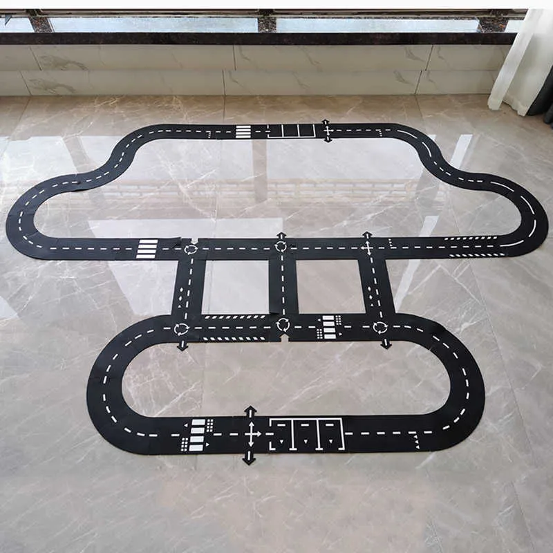 DIY Car Play Mat Road PVC Puzzles Flexible City Road Race Car Track Toy Baby Kids Game Mat Floor Carpet Learning Toys Children 210724