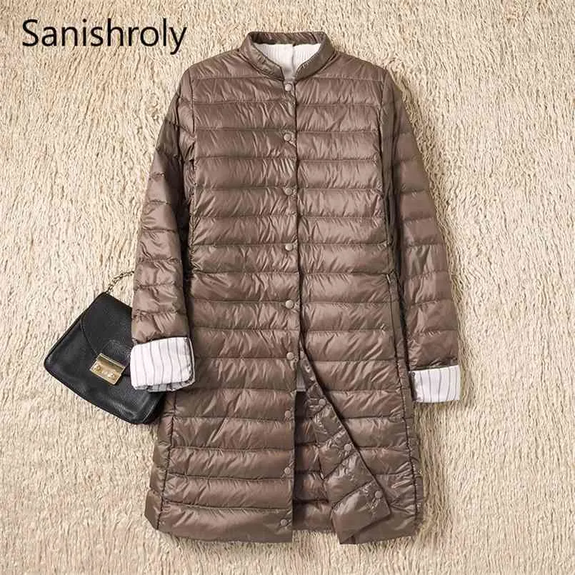 Sanishroly Vrouwen Midi Lange Jas Herfst Winter Ultra Light Down Coat Parka Vrouwelijke witte eendendonsjack Plus Size 2XL SE593 210819