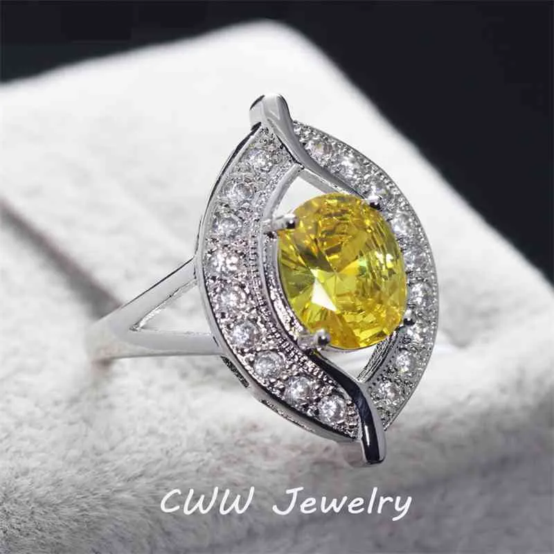 High Quality Senhoras Noivado Jóias Luxo Grande Anéis De Cristal Amarelo Oval Com Zirconia Pedras R080 210714