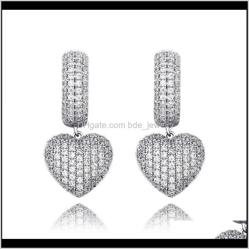 love heart earrings luxury bling zircon drop earrings fashion 18k gold plated rhodium plated women hip hop earrings