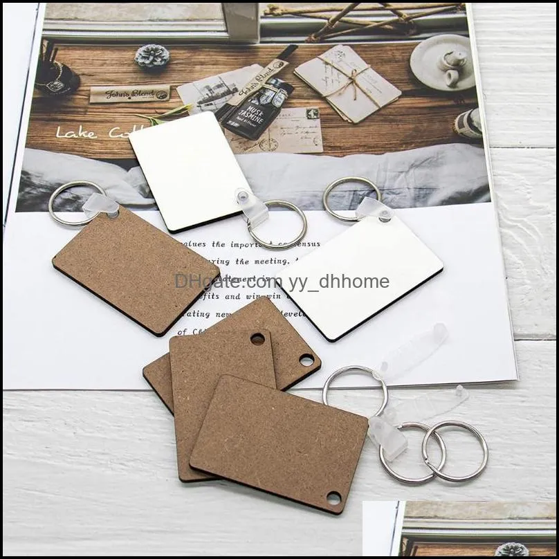 Keychains A2UA 30Pcs Wooden Hardboard Blank Rectangle MDF Sublimation Heat Transfer Kit Jewelry Making