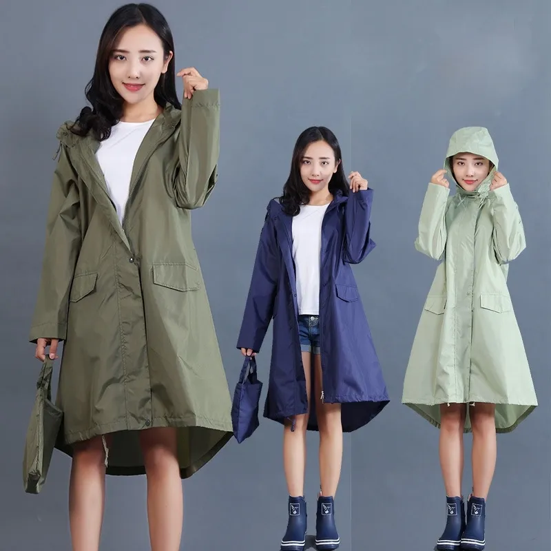 Raincoat Mulheres Moda Ladies Ladies Casaco de Chuva Respirável Capa de Chuva Longas Raincoats Portátil Repelente de Água Repelente Mulheres 210320