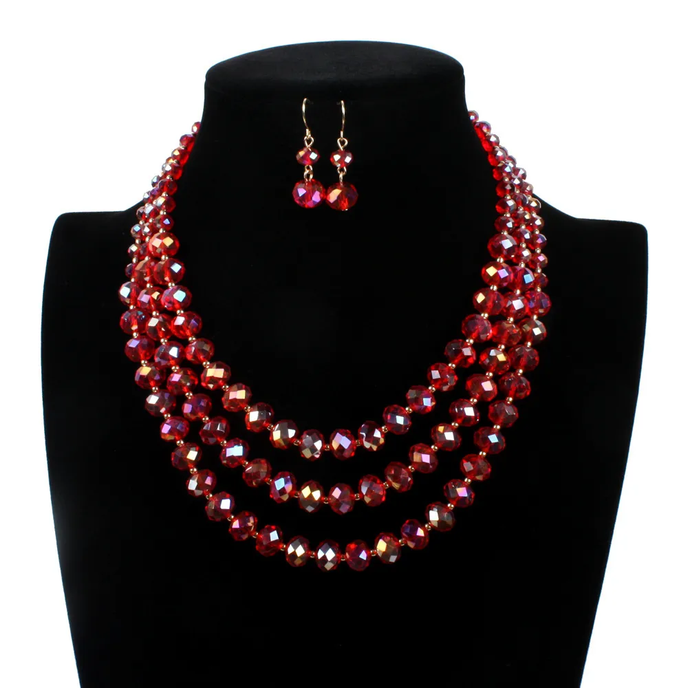 Uddein Multi Layer Övergripande Glass Crystal Halsband För Kvinnor Nigerianska Bröllop Indiska Smycken Ställer in Brudtillbehör