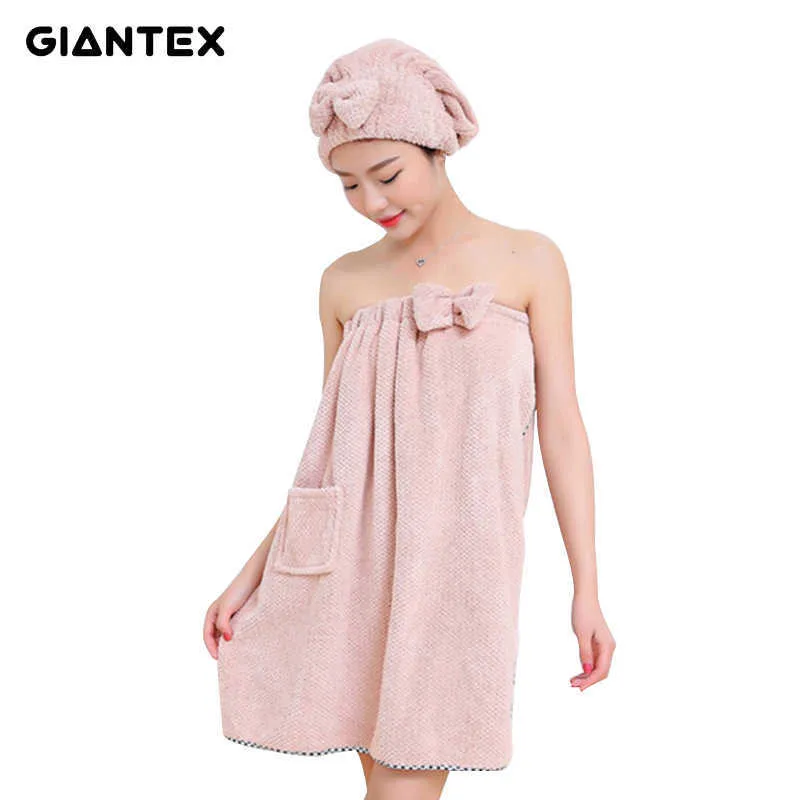 Giantex Mulheres Banheiro Toalhas de Microfibra para Adultos Robe Toalha De Cabelo Conjunto Serviette de Bain Toalhas Banho Handdoeken 210728