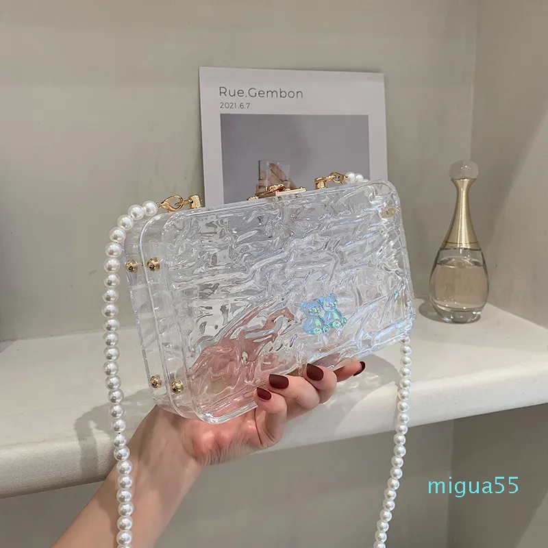 Transparent box Akrylpärlkedja Liten fyrkantig väska Koreansk version av Soft Girl Fashion Shoulder Crossbody-väskor