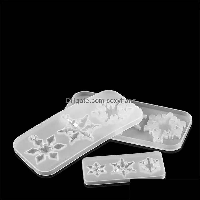 3 Styles Snowflake With Hole Silicone Molds Pendant Epoxy Resin Mold Christmas Tree Hanging Home Decoration DIY Jewelry Making 1403 Q2