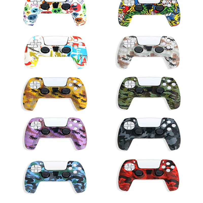 Красочный контроллер Cover Camouflage Games Covls Covls PS5 Силиконовые чехлы Противоскользящие игры ручки по живописи Защищать чехол для PlayStation 5 частей