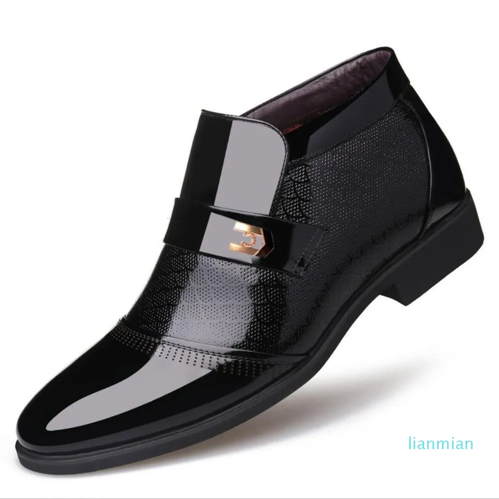 Dress Shoes Luxury Patent Leather Business Chelsea Boots Mens Winter Ankle Boot Men Thick Artificial Fur Snow Hombre RVYB