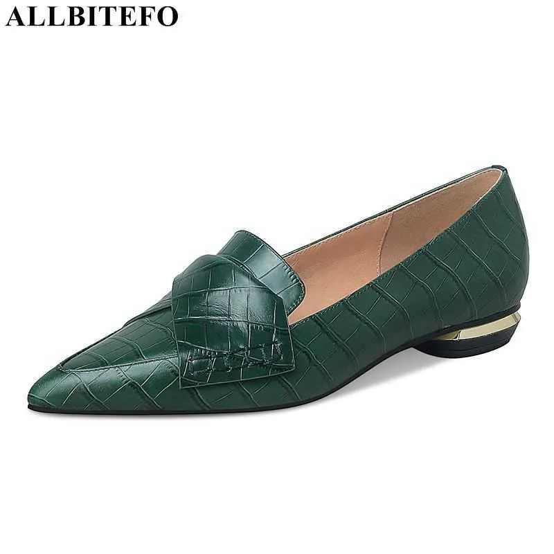 ALLBITEFO grande taille: 33-42 en cuir véritable à talons bas confortable bureau dames chaussures talons épais fête woemn chaussures femmes talons 210611