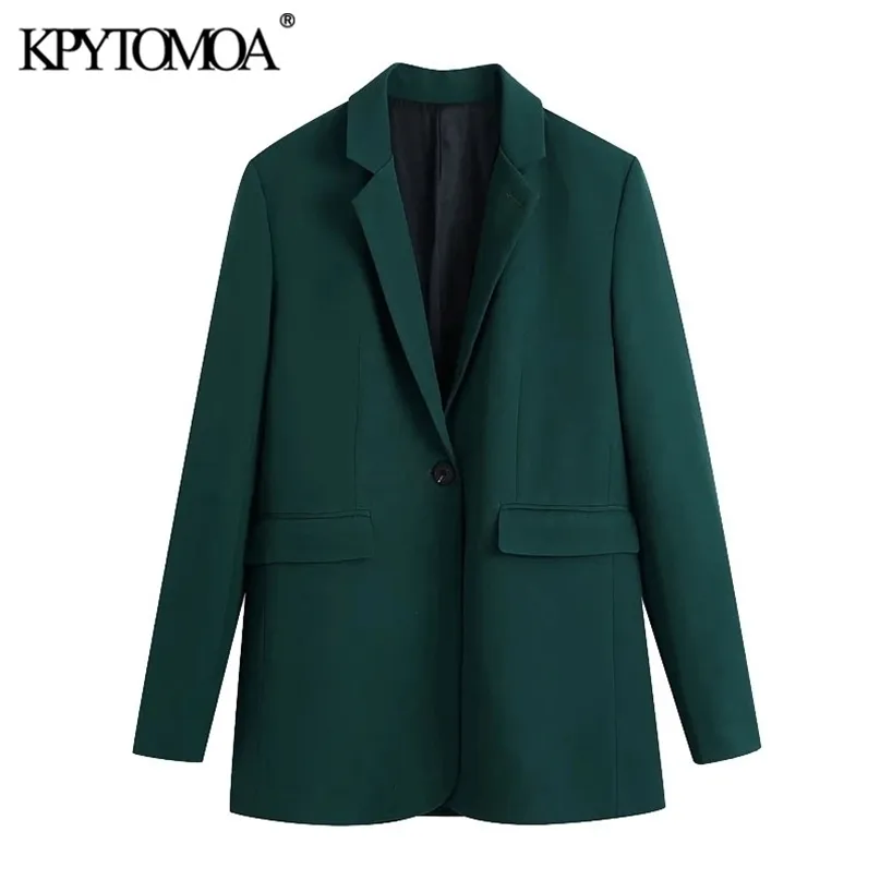 KPYTOMOA Women Fashion Office Wear Single Button Blazer Coat Vintage Long Sleeve Back Vents Female Outerwear Chic Veste 211019