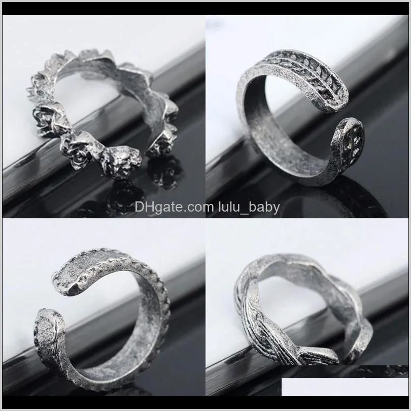 vintage retro antique silver beach punk elephant moon arrow ring set ethnic carved adjustable open toe ring finger foot