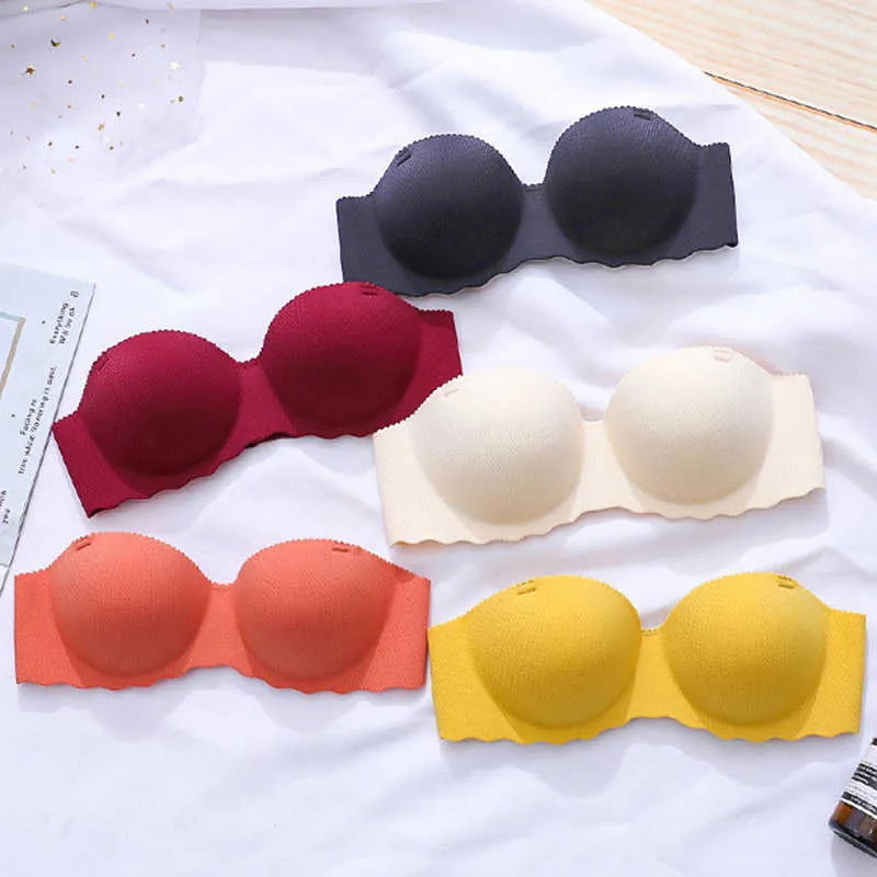 Kvinnor Osynlig Bra Sexig Underkläder Seamless Bras trycker upp Underkläder för tjejer Strapless Bralette Brassiere 7 färger Intimates 210623