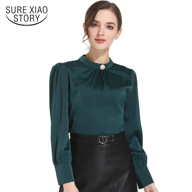 Fashion Womens Tops and Blouses Green Chiffon Shirt Lange Mouwen Shirts Plus Size Office 1418 60 210506