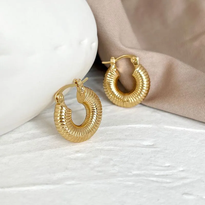 Hoop & Huggie Monlansher Small Chunky Screw Thread Earrings Gold Silver Color Metal Round Earring For Women Vintage Jewelry 2021302h