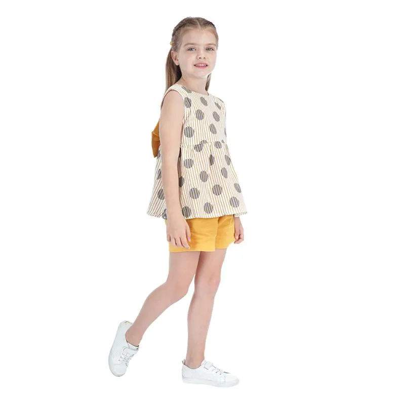 Set di abbigliamento Set estivo per ragazze Top + pantaloncini 2 pezzi Abbigliamento per bambini con stampa a pois per bambini