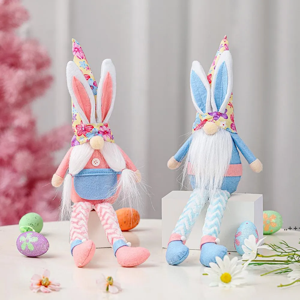 Pâques Lapin Oreilles Printemps Gnomes De Noël Suédois Tomte À La Main En Peluche Poupée Longues Jambes Maison De Vacances Décoration Enfants Cadeau CCF11607