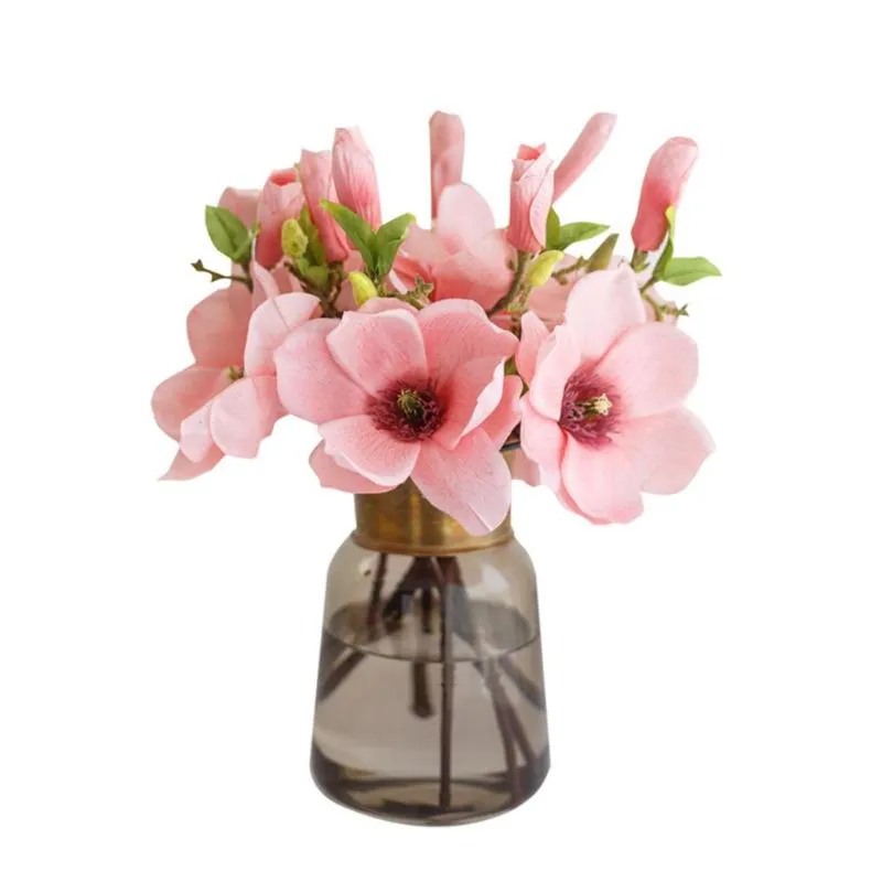 Couronnes de fleurs décoratives 1 pièces fleur artificielle magnolia à tige unique pour décoration de chambre ornement de mariage