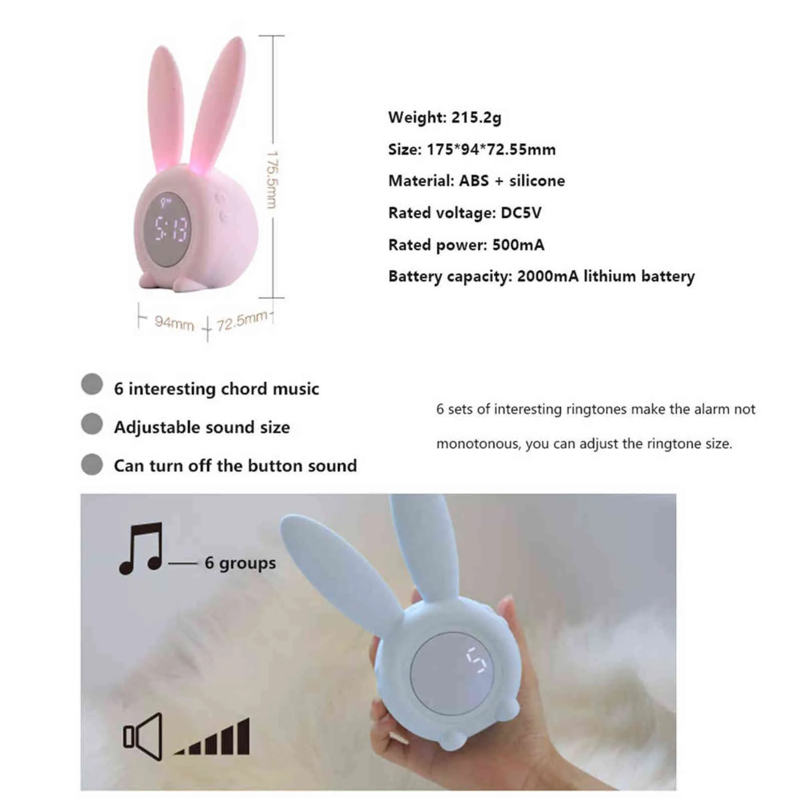 Cute Rabbit LED Digital clock alarm clock with Sound Control
