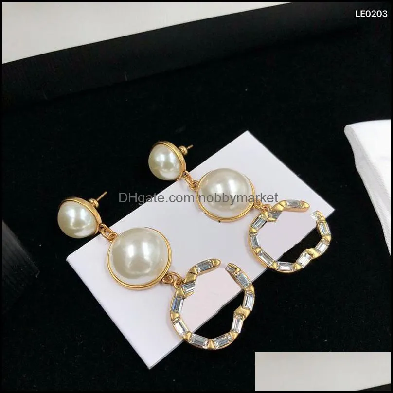 Wedding Bride Earrings Vintage Style Pearl Rhinestone Charm Fashion Classic Letter Eardrop with Box