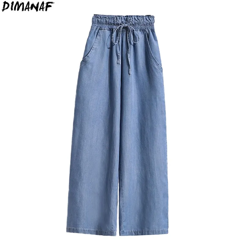 DIMANAF Artı Boyutu Kadın Kot Geniş Bacak Pantolon Yüksek Bel Denim Harem Kadın Elastik Kemer Mavi Pantolon Büyük Boy Moda 5XL 210629