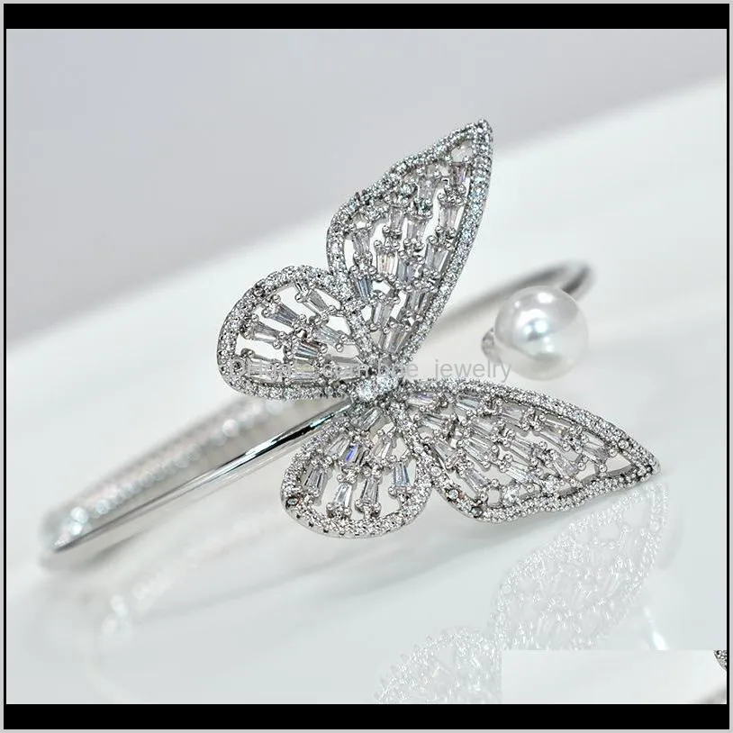 designer ladies new hollow inlaid zircon bracelet freshwater pearl butterfly opening adjustable bracelet high-end jewelry female