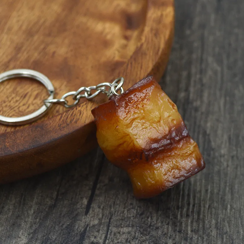 Simulation Food Keychain PVC Fake Braised Pork Trotter Roasted Chicken Pendant Artificial Creative Foods Key Ring