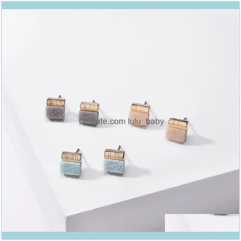 stud Jewelrystud 1.0cm مربع Druzy Drusy أقراط صغيرة راتنج جولة مصمم الأزياء المجوهر