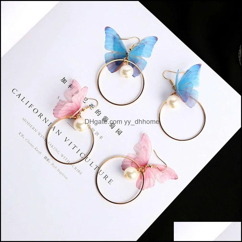 dangles Korean Retro Asymmetric Flanders Imitation Pearl Earrings Fashion Round Flower Brincos Long Declaration Wings Orrbellen