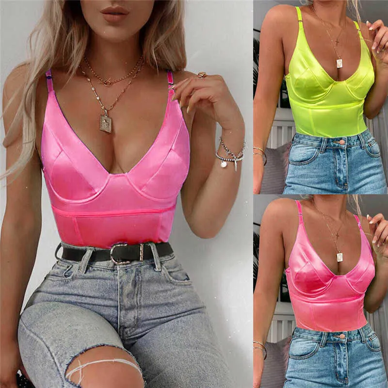 2019 Seksi Kadınlar Kolsuz Parlak Derin V Yaka Bodysuit Leotard Yelek Tops Tulum Bodycon Ince Clubwear Bodysuit Tek Parça Sıcak Y0927