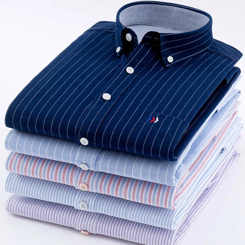 5xl高品質100％コットンオックスフォードメンズ格子縞のシャツ男性刺繍カジュアル長袖シャツP0812