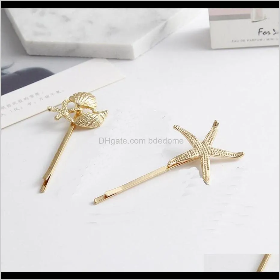 1 shape hairpin tree leaves seashell conch seastar alloy accessory gold plated women girls hair clip