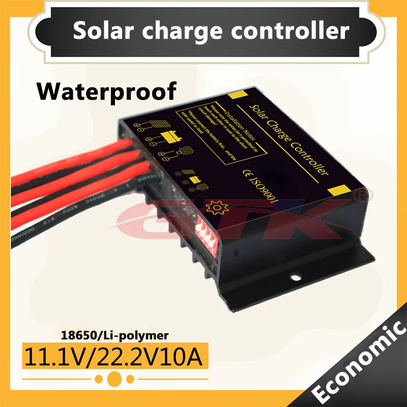 GTK IP65 Lithium ION BATTERIJ LI-Polymer Waterdichte Solar Charge Controller 12V 11.1V 22.2V 10A Constant Huidige straatlantaarn