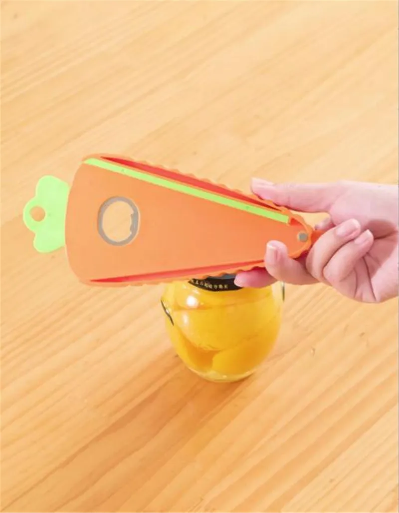 Carrot Multi-Purpose Opener Jar Can Beer Bottle Opener Tool with Magnet and Hangable Hook Kitchen Tools DD809