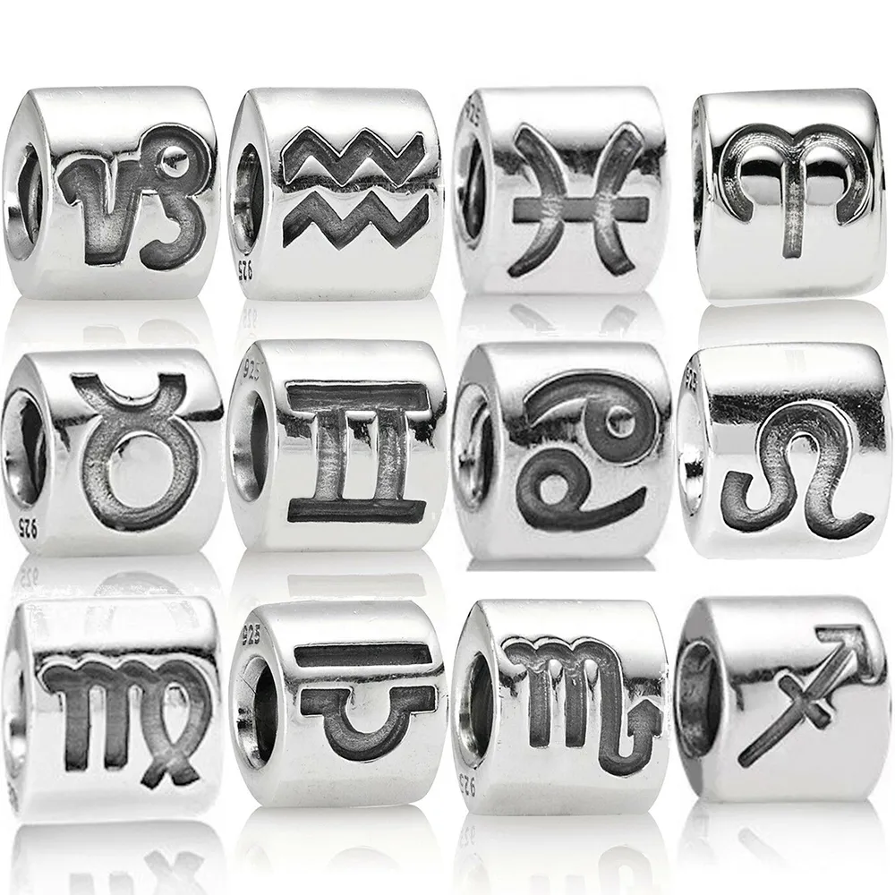 Memnon Smycken 925 Sterling Silver12 Constellation Letter Charms Pärlor passar Pandora Style Armband DIY för kvinnor gåva