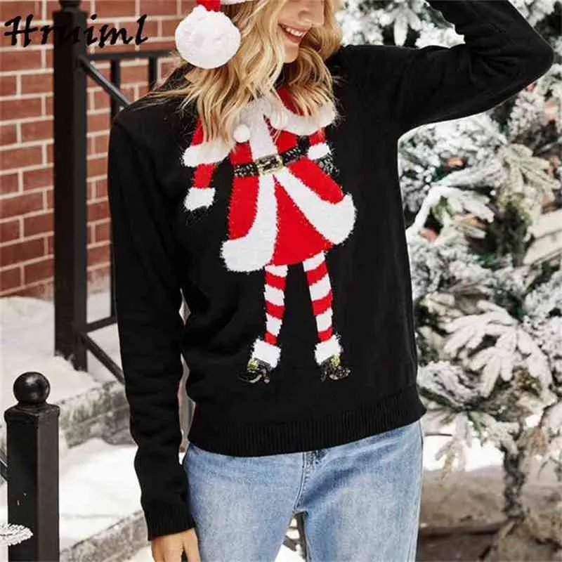 Sweaters voor vrouwen mode kerst ontwerp lange mouw ronde hals gebreide trui herfst winter casual zwarte dames tops 210513