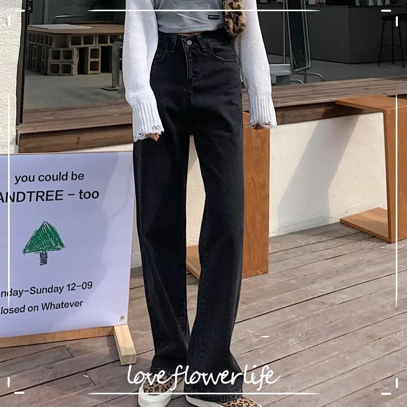 Jeans Fille Taille Haute Jambes Larges - Pantalon Décontracté Style Coréen, Coton Doux, Coupe Ample été