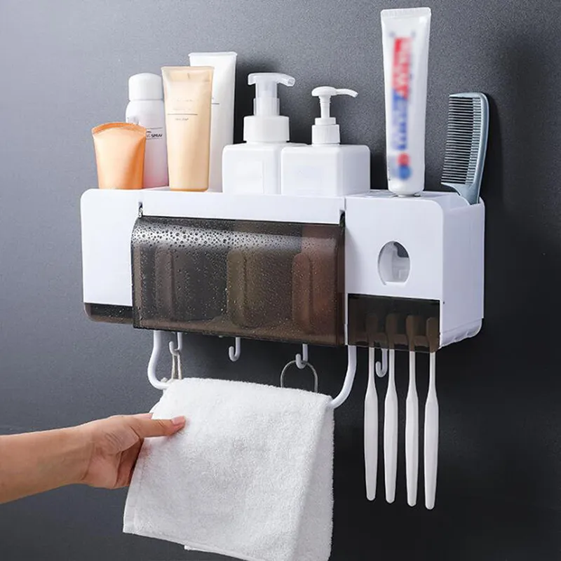 Wall Mounted Toothbrush Holder With Cups Automatic Toothpaste Squeezer ...