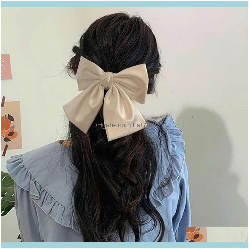 Bohemian Solid Satin Big Bow Hairpin Spring Clip Female Horizontal Sweet Ornament Woman Accessories